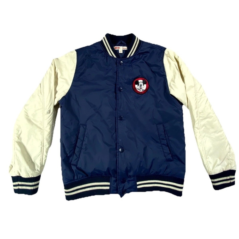 UNIQLO x Disney Varsity Jacket Kids Boys 11-12 Blue Cream Mickey Mouse‎ Nylon